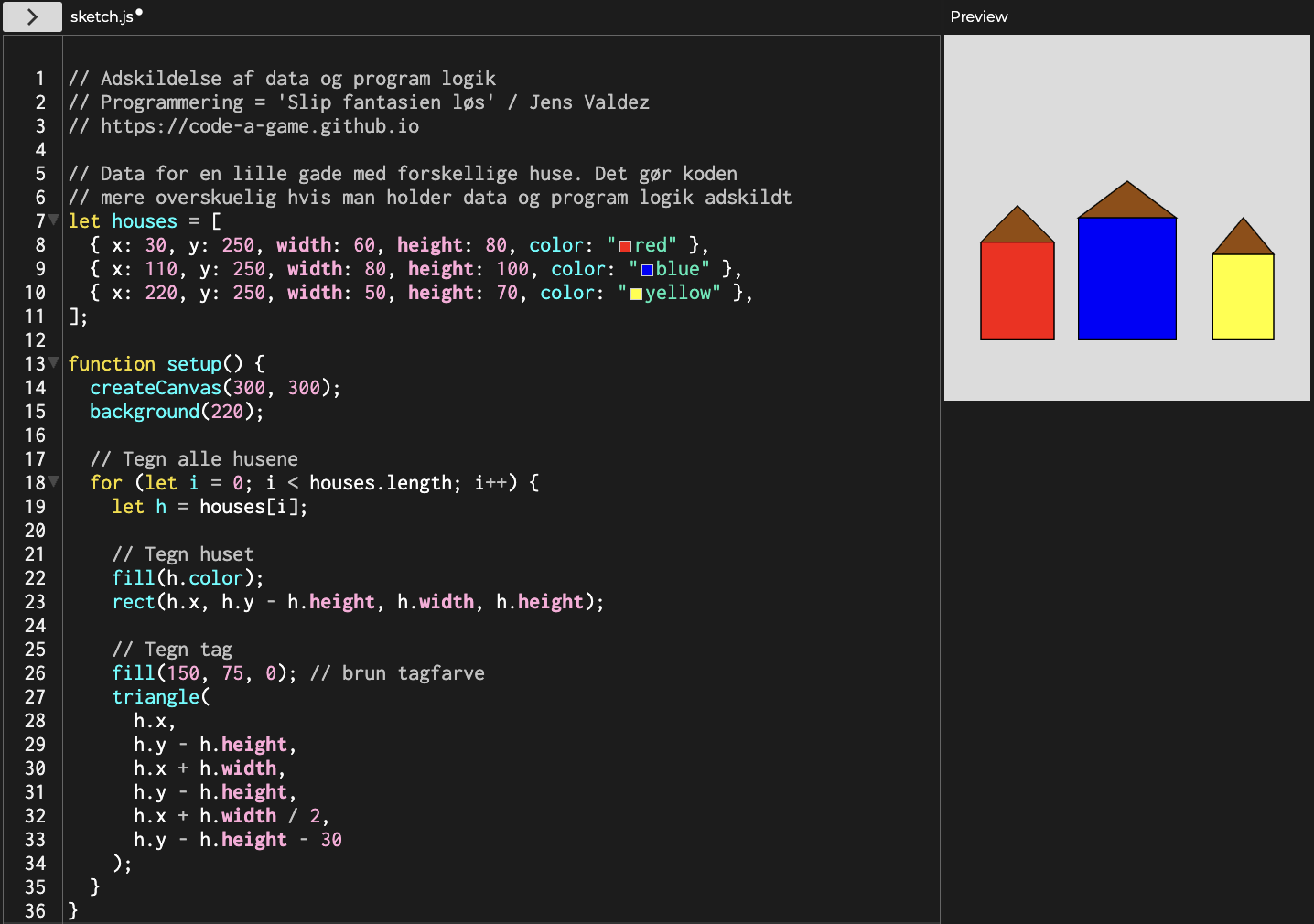 Adskildelse af data og program logik
